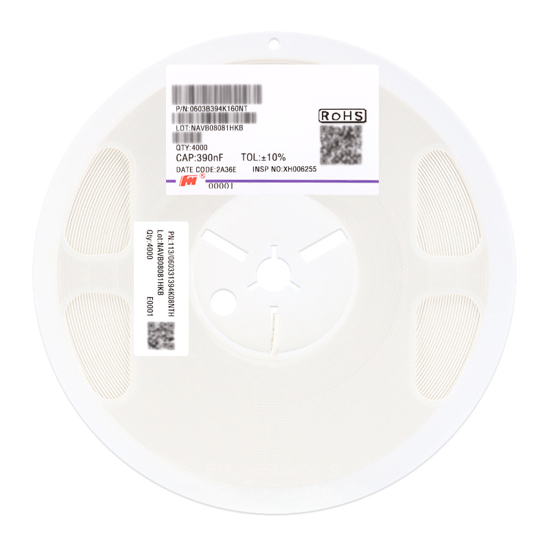 原装0603贴片电容390nF(394)±10% 16V X7R 0603B394K160NT 100只