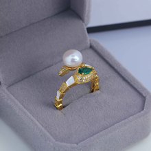 DIY珍珠配件新款铜镀金镶锆蛇本命年高质感戒指空托精美小众