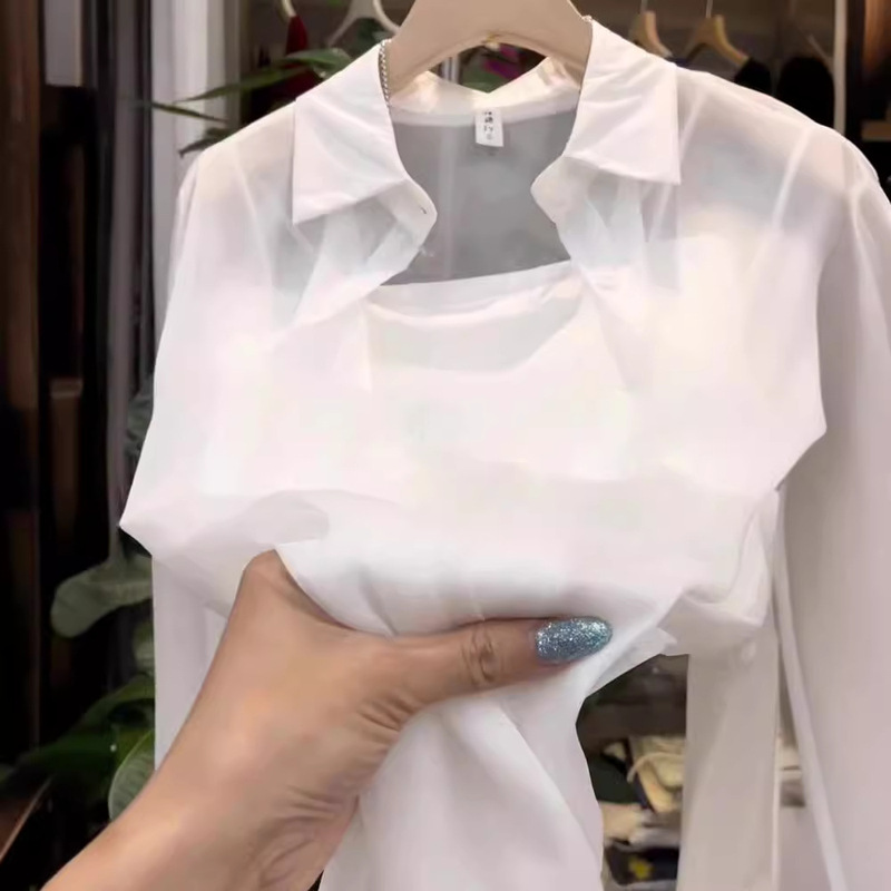 珠光糸日焼け止めシャツコート女性用夏の薄い氷感超滑り通勤外着カーディガン軽薄上着ブーム|undefined