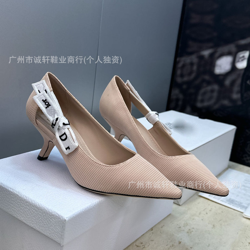 High-End D Brand Large Size Woven Ribbon Bow Cd Letter Side Cutout Color-Blocking Single Shoes 26 Early Spring Pointed Toe High-Heeled Sandals High-End D Brand Large Size Woven Ribbon Bow Cd Letter Side Cutout Color-Blocking Single Shoes 26 Early Spring Pointed Toe High-Heeled Sandals