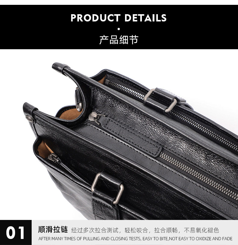 Cặp da nam cỡ lớn đựng laptop 15.6 inch, túi xách tay công sở kiêm túi du lịch bằng da bò — Da cây cao su, lót nhung cao cấp chi tiết 27