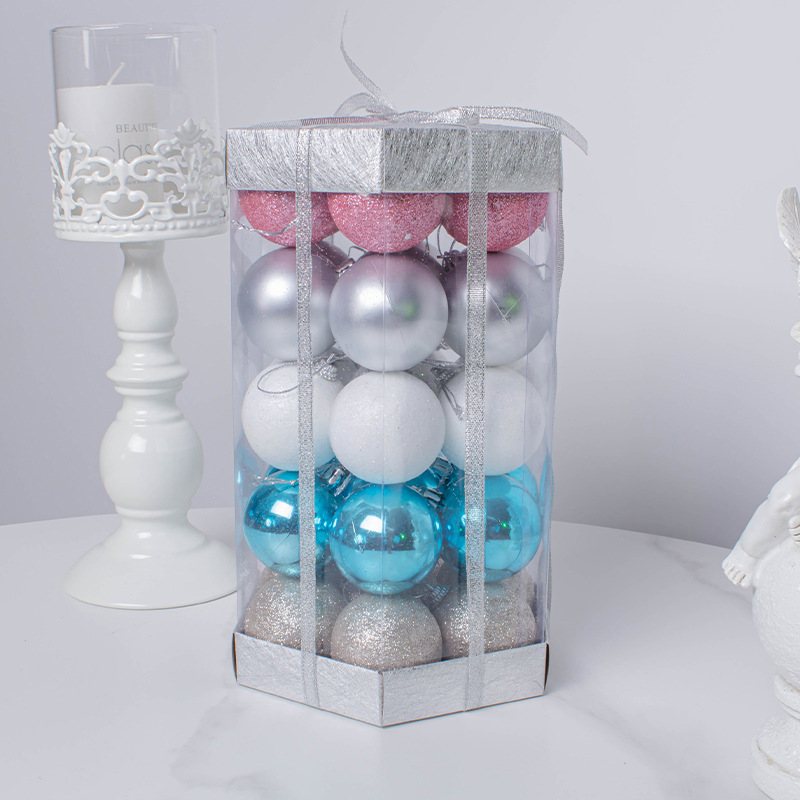 Navidad personalizada colgante de árbol de Navidad 35 bolas de Navidad decoración de barril de polvo flash espuma galvanizado set de bolas de plástico