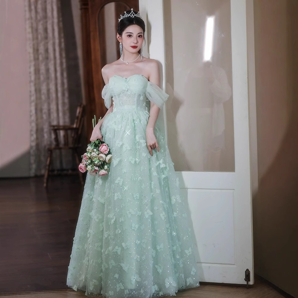 One-Shoulder Evening Dress, Ultra-Fairy A-Line Style, Light Luxury Niche Design, 2026 New Model, Suitable for Banquet Host, Piano, Vocal, and Art Exams