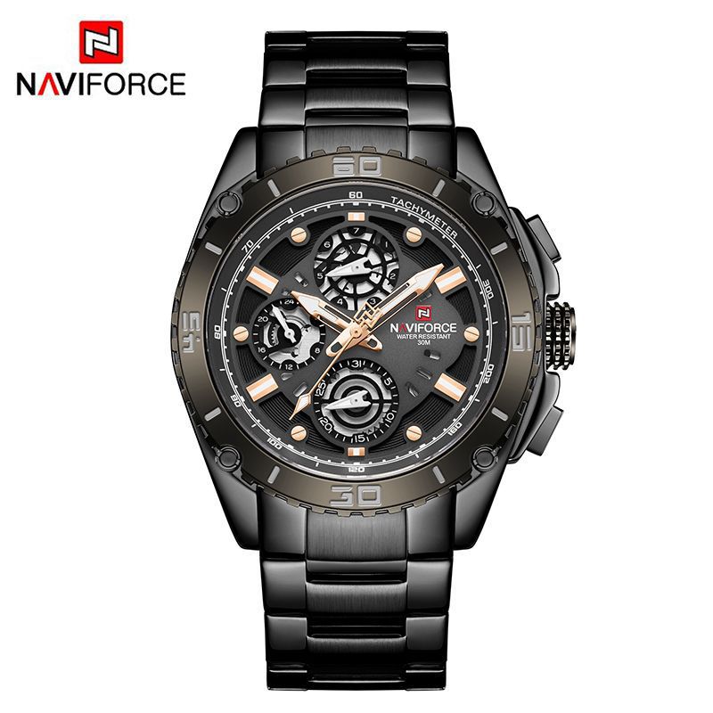 NAVIFORCE Lingxiang 9179 hombres reloj deportivo multifuncional de seis pines correa de acero impermeable reloj luminoso reloj