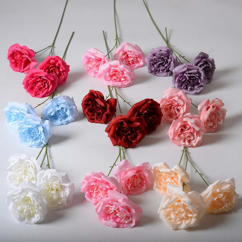 Simulation Rose Big Martin Three-headed Austin Big Rose Wedding Auditorium Road Flower Decoration Silk Flower Artificial Flower