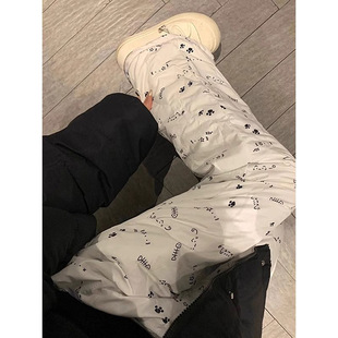 Winter fleece-lined Thickened Cartoon Printed Warm Cotton Pants Women's 2024 New Loose Windproof Cotton Casual Wide-leg Pants