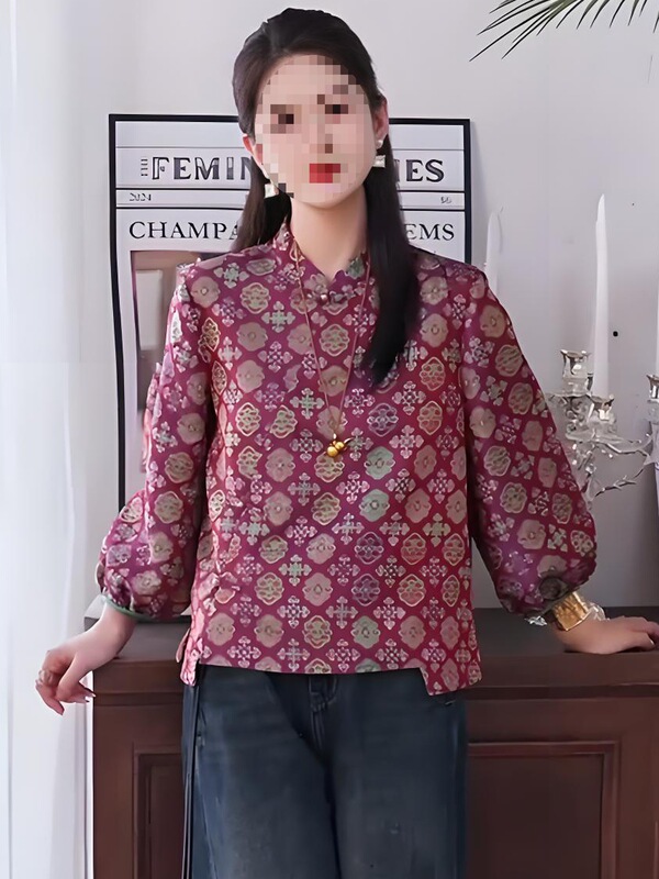 新中式七分袖衬衫女士通勤立领衬衣秋装爆款别致洋气盘扣上衣|undefined