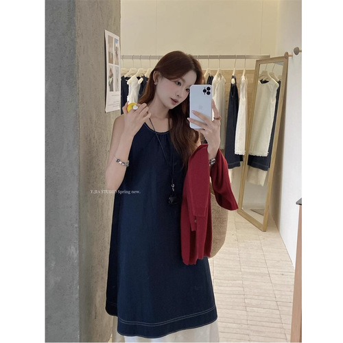 French lace spliced faux two-piece vest dress, women's summer new loose A-line maxi dress, elegant one-piece skirt.