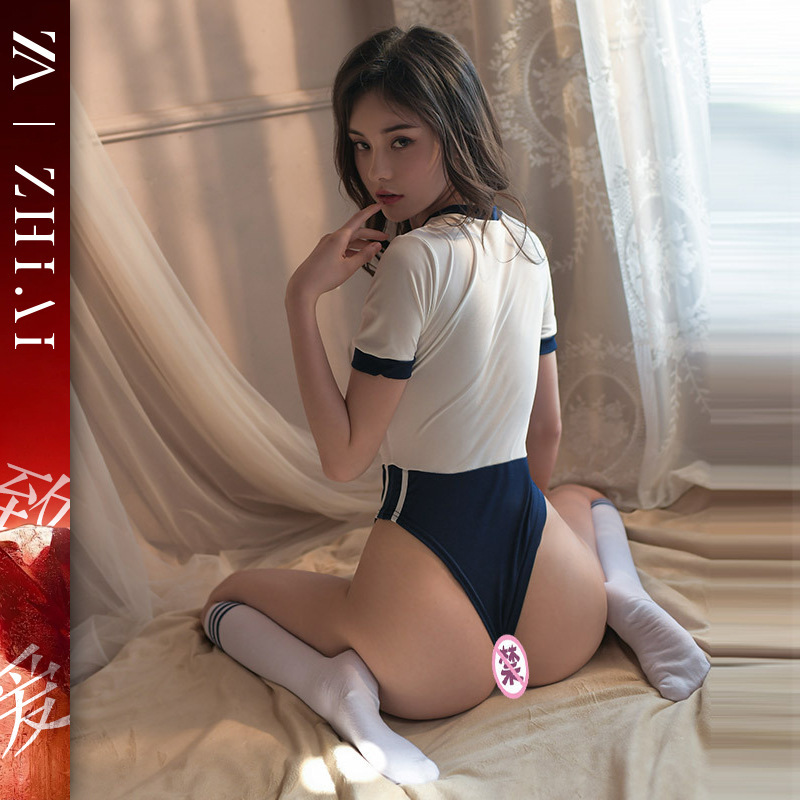 Sexy Lingerie, Female Sexy Uniform, No Need to Take Off Student Suit, Japanese Style Gymnastics Suit, Preppy Style Temptation Crotchless Jumpsuit Sexy Lingerie, Female Sexy Uniform, No Need to Take Off Student Suit, Japanese Style Gymnastics Suit, Preppy Style Temptation Crotchless Jumpsuit