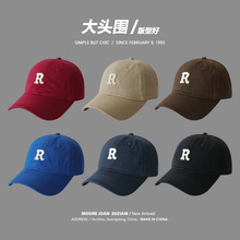 棒球帽女R标韩版软顶显脸小帽子大头围夏加大加深鸭舌帽男新款潮
