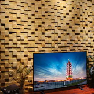 Audio-Visual Solid Wood Diffusion Board Finnish Pine Cultural Wall 3D Background Wall Cafe Bookstore Decorative Wall Wood Color Chinoiserie