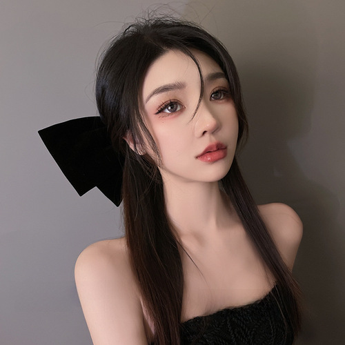 French black super large velvet bow hair clip for women, high-end head accessory, large size, spring clip for the back of the head