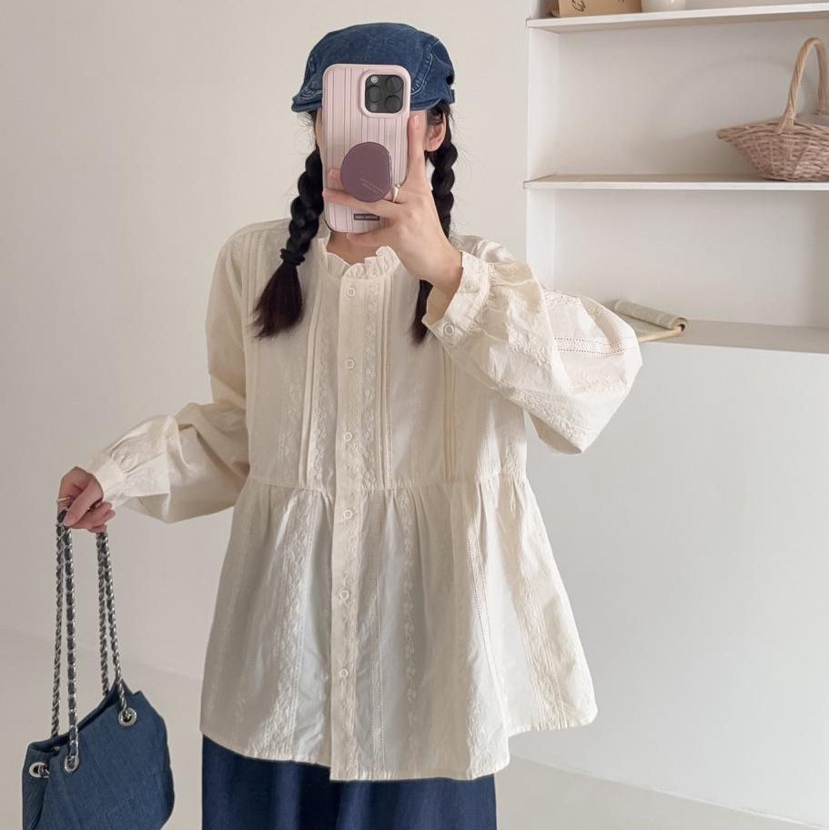 简梦长袖衬衫 2025秋季新款 甜美刺绣娃娃衫女时尚显瘦上衣28637