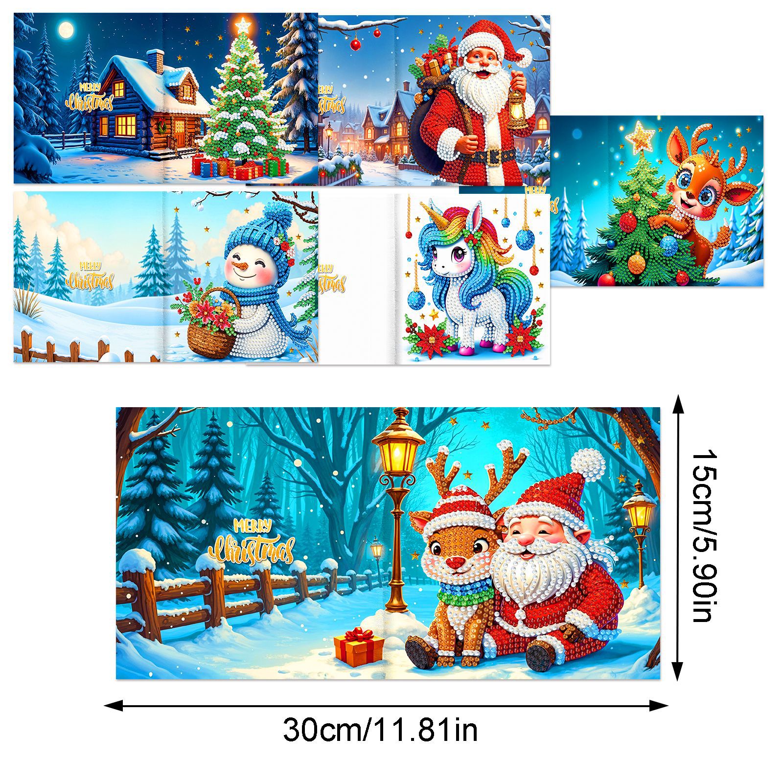 Explosiones transfronterizas de Navidad multiserie de tarjetas de felicitación puntuales hechas a mano 9 conjuntos de sobre de diamante 6 conjuntos de dibujos animados