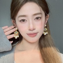 欧美风夸张恶魔之眼珍珠流苏耳环独特小众复古耳坠轻奢高级感耳饰