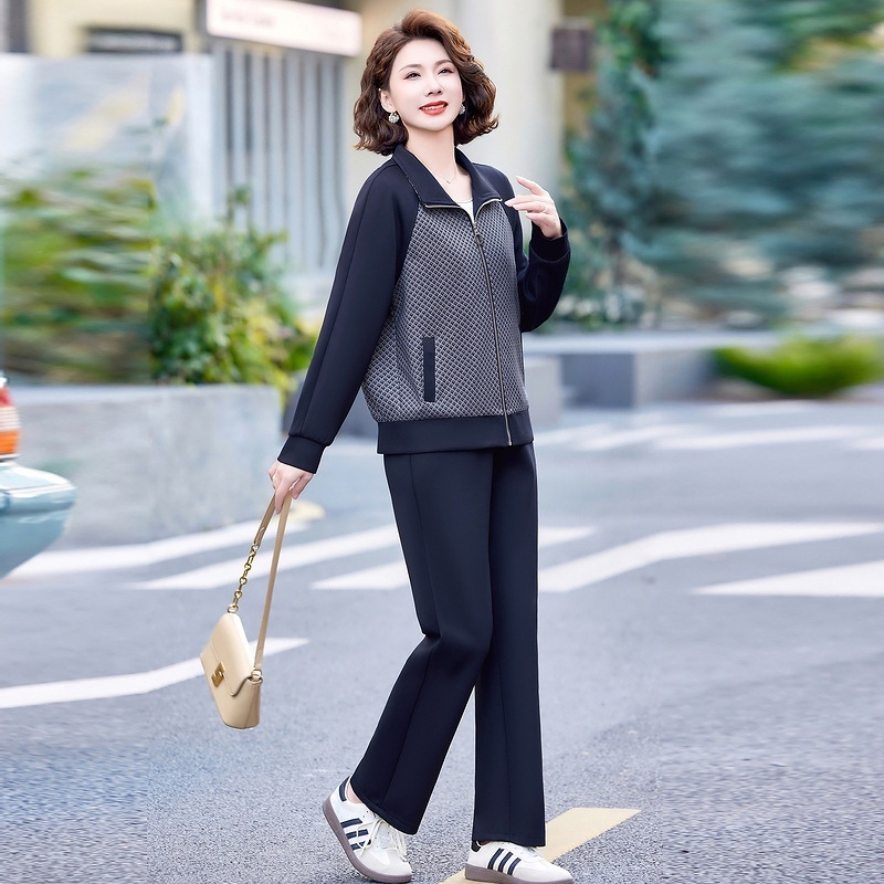 妈妈装春秋季女装休闲运动套装新款中年妈妈时尚减龄运动服两件套|undefined