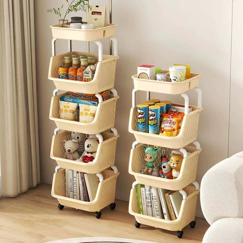Напольная многослойная стойка для хранения на мобильных колесах, популярная небольшая тележка для кухни, спальни, склада, игрушек, закусок и разных предметов.