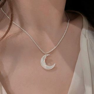 旭日 月亮贝壳锆石细项链女小众轻奢高级感锁骨链秋冬毛衣链颈链