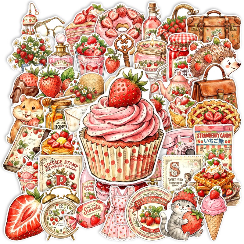 50 New Cross-Border Fun Strawberry Fruit Farm Stickers for Luggage, Laptop, and Planner, Waterproof Decals 50 New Cross-Border Fun Strawberry Fruit Farm Stickers for Luggage, Laptop, and Planner, Waterproof Decals