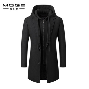 Cross-border Autumn and Winter 2024 New Men's Wool Coat Mid-length Hooded Suit Collar Trenchcoat Men's Coat