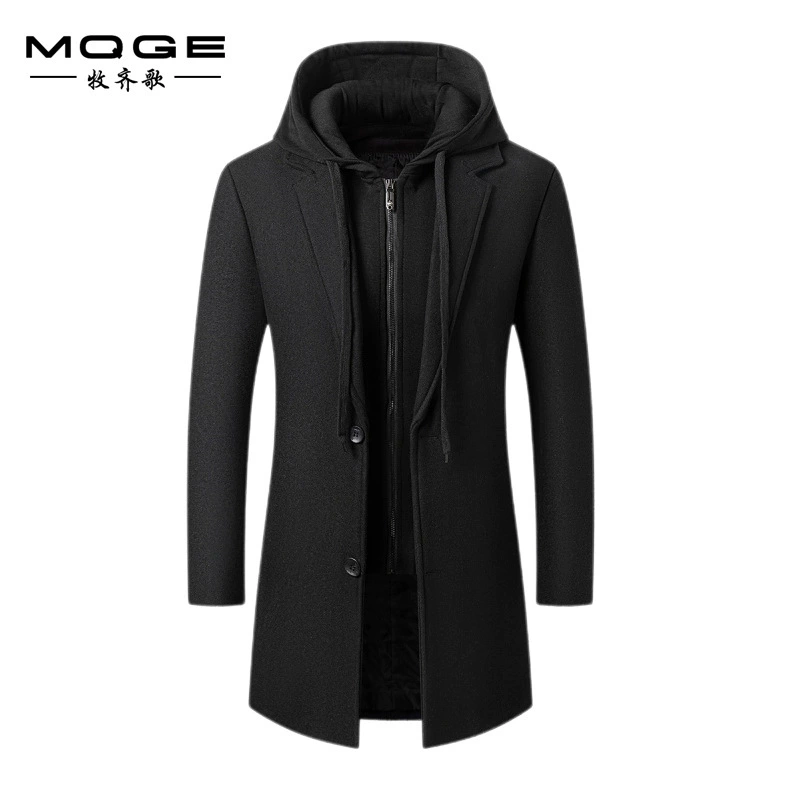 Трансграничная осень и зима 2024 новая мужская шерстяная шерстяная шерстяная куртка средней и длинной с капюшоном костюм с воротником ветровка мужская куртка