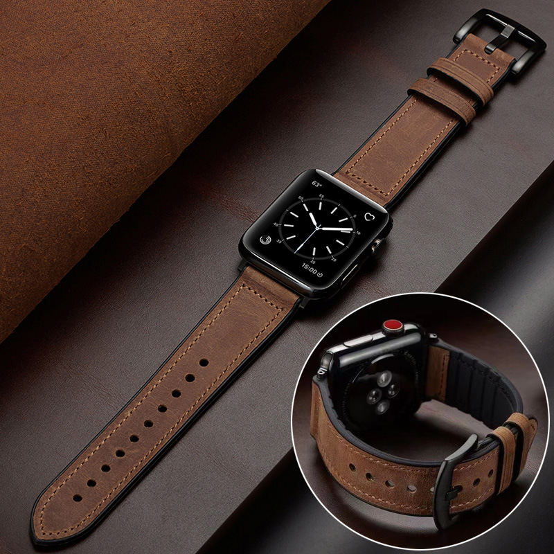 The new model is suitable for Apple iwatch 8th generation 7654 se silicone leather retro crazy horse strap