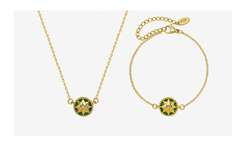 Wholesale Jewelry Emerald Pendant Titanium Steel Necklace Bracelet Set Nihaojewelry display picture 2