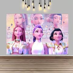 现货kpop猎魔女团生日主题派对装饰布置写真布涤纶背景布