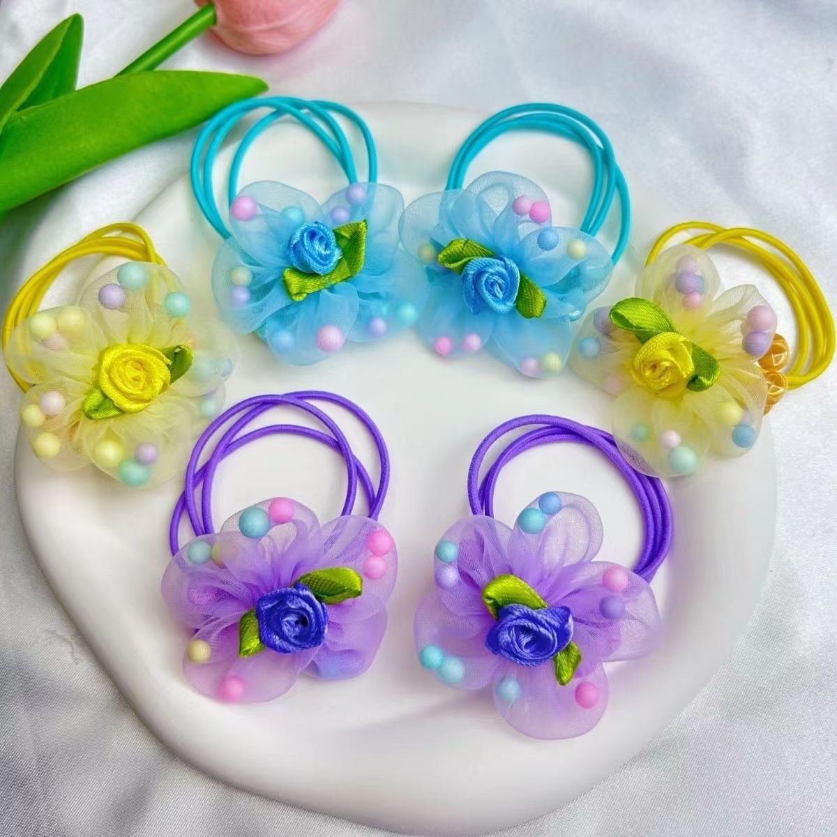 Ligas de Flores para El Cabello de Niñas de Tela