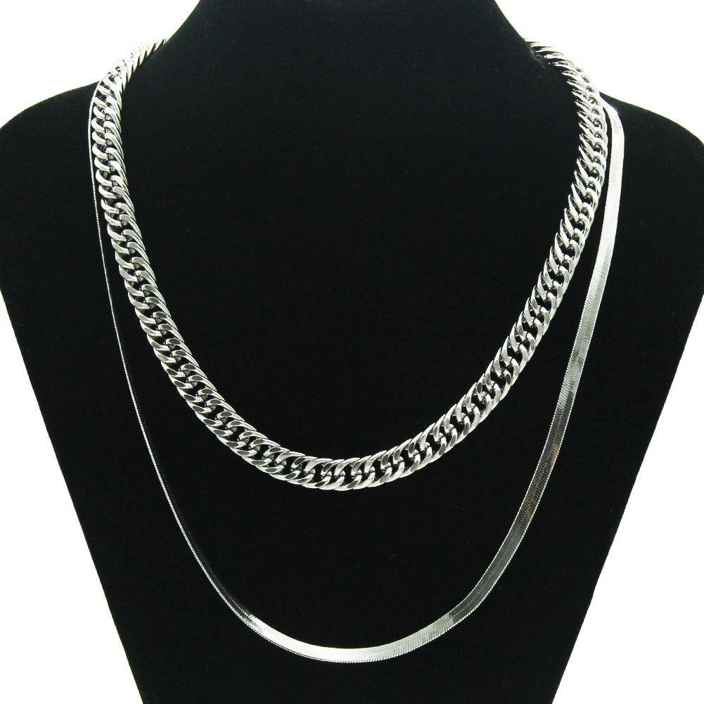 Fashion Double-layer Cuban Chain Necklace Accessories Pendant display picture 2