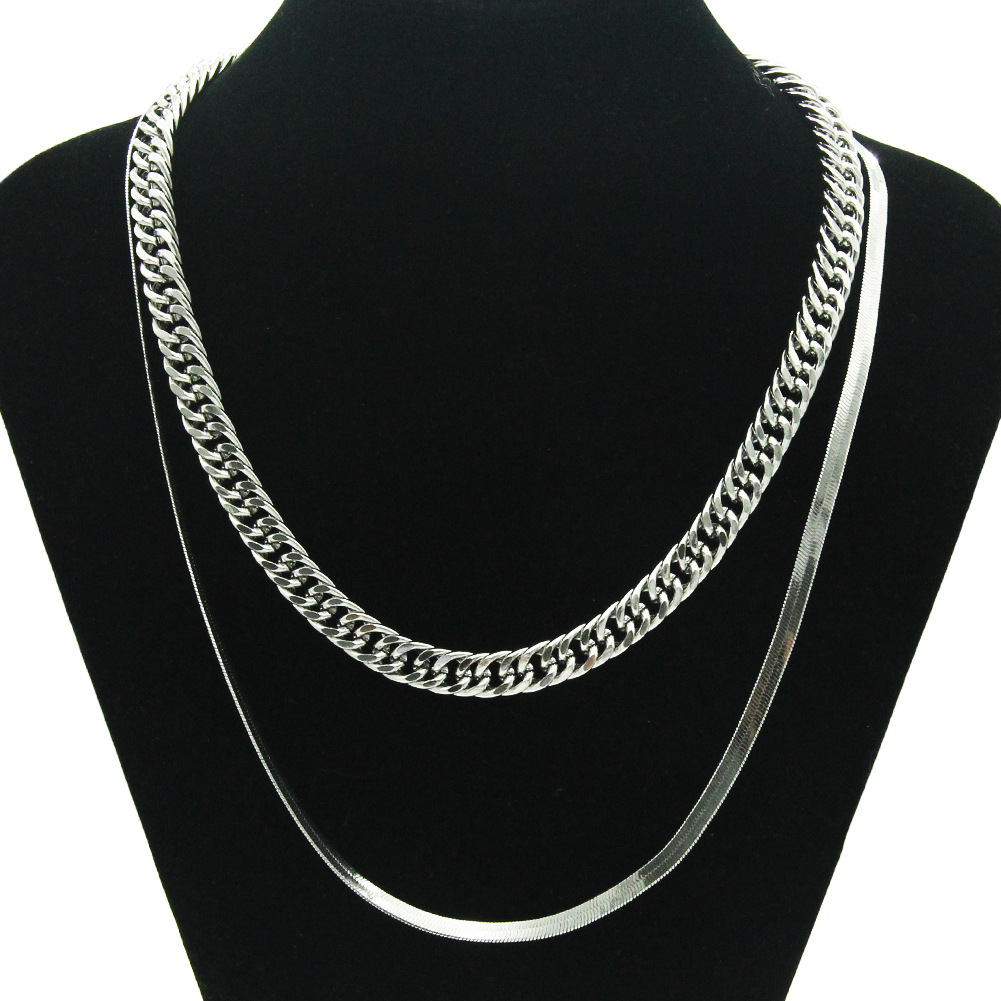 Collar De Cadena Cubana De Doble Capa De Moda Colgante Accesorios display picture 2