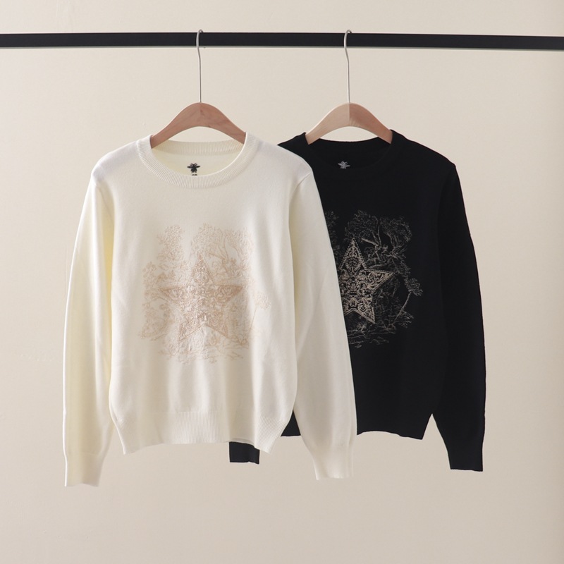 秋冬新款D家五角星金丝重工刺绣套头针织衫圆领长袖打底毛衣