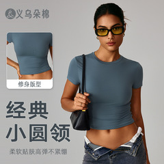 跨境休闲百搭紧身速干健身上衣瑜伽服跑步普拉提运动T恤短袖8743