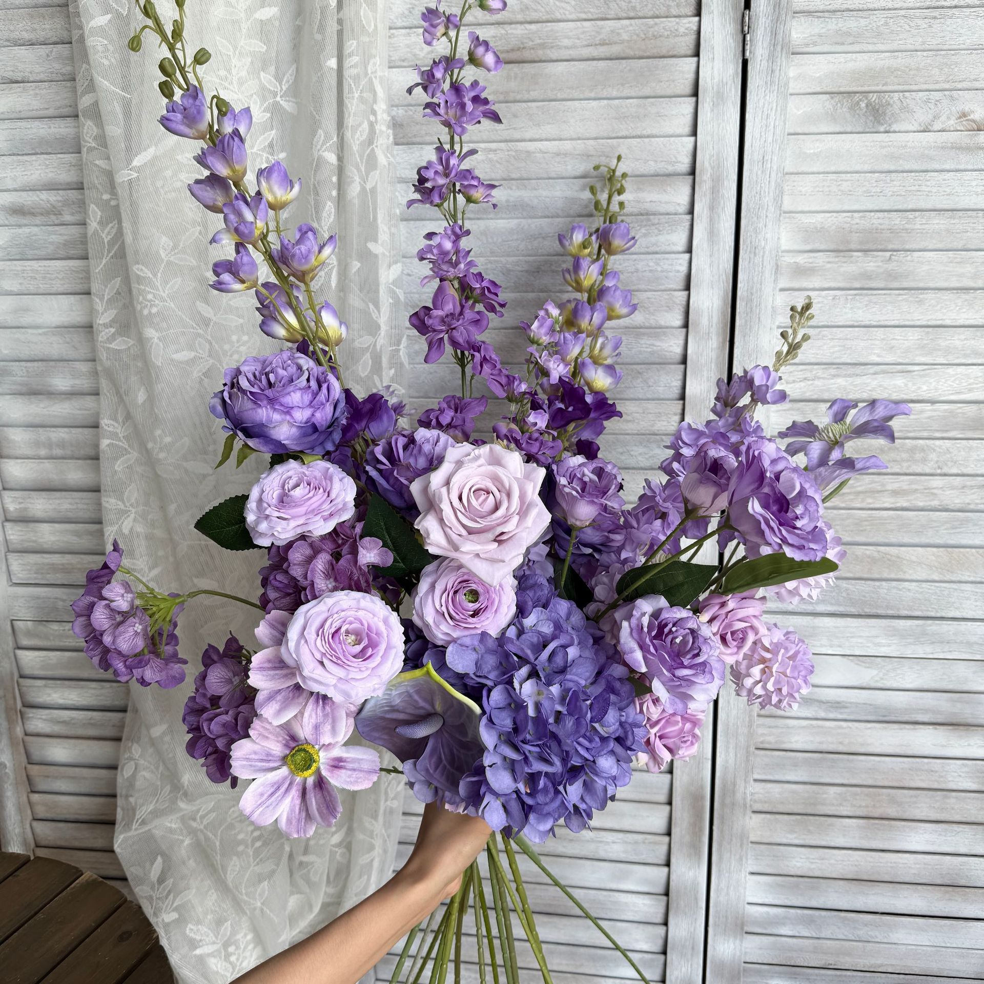 紫色系仿真花婚礼花束婚庆花排花艺莫奈花园场景布置仿真玫瑰假花