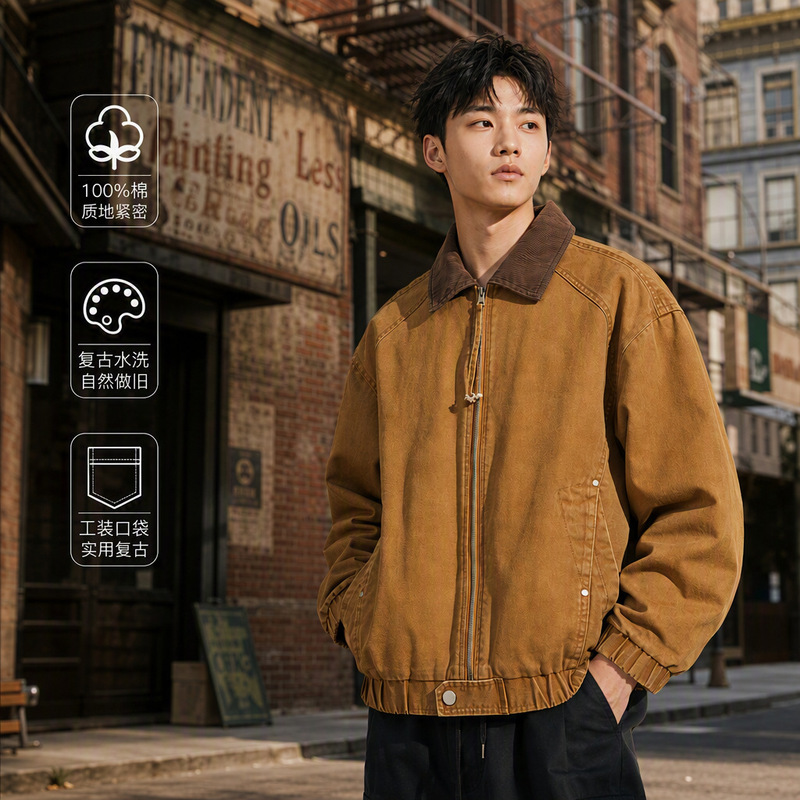 Pure Cotton Canvas Washed Workwear Men's American-Style Heavy-Duty Casual Flight Jacket Men's Autumn Loose Trendy Men's Coat Pure Cotton Canvas Washed Workwear Men's American-Style Heavy-Duty Casual Flight Jacket Men's Autumn Loose Trendy Men's Coat