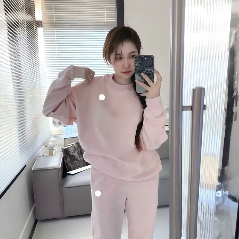 2025 Spring Letter Logo Terry Round Neck Long Sleeve Loose Couple Sweatshirt Solid Color Simple Style Versatile Yog