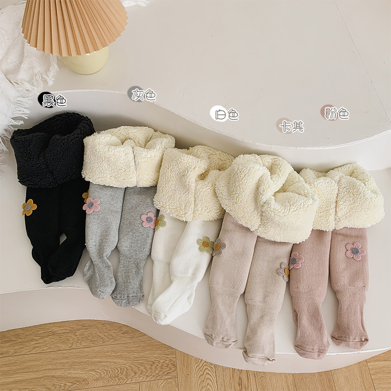 Invierno de los niños de lana forrada gruesa pantimedias finas rayas verticales nube de terciopelo cálido de una sola pieza Pantalones Bebé niña grande PP polainas