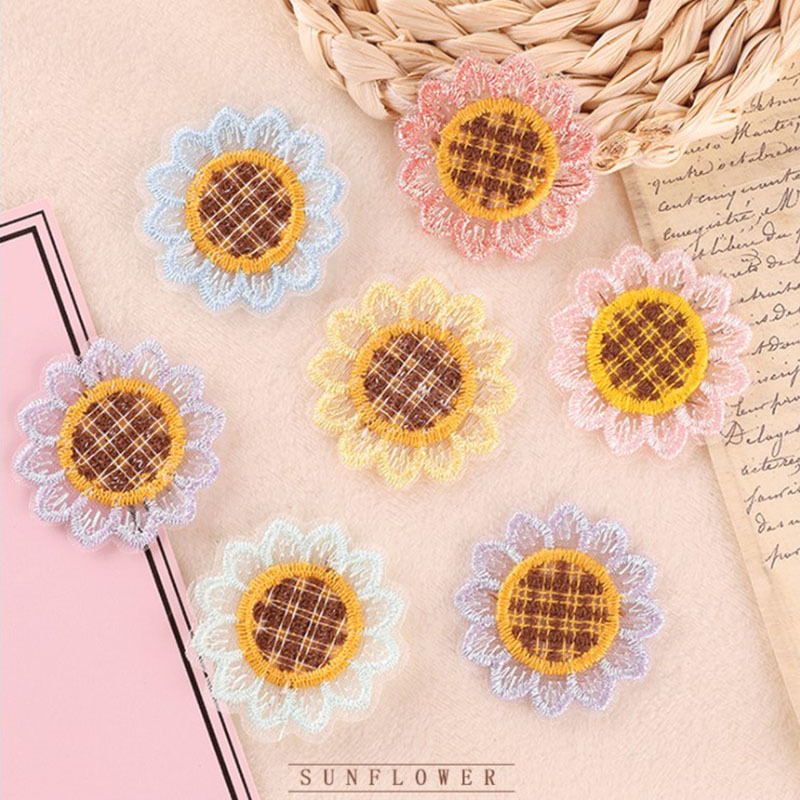 卡通花朵向日葵刺绣补丁蕾丝布贴衣服辅料童装装饰连衣裙手袋补洞