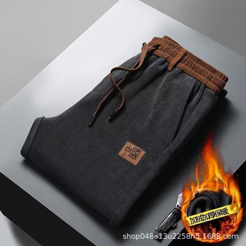 Invierno cálido hombre elástico cómodo mecha de lámpara recta pantalones de calzado de lana para hombre pantalones deportivos casuales sueltos
