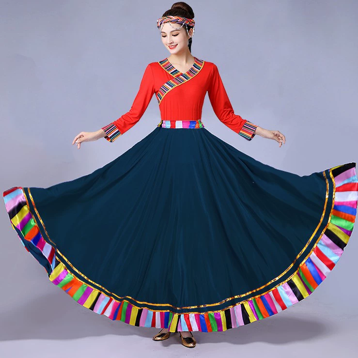 Тибетская квадратная танцевальная юбка Костюм для тибетских танцев женский Тибетская практика большая юбка-качели Юбка для практики тибетских танцев