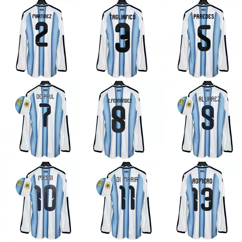 2026 World Cup jerseys for Argentina and Germany; Messi, Wirtz, and Murcia; long-sleeved football jerseys.