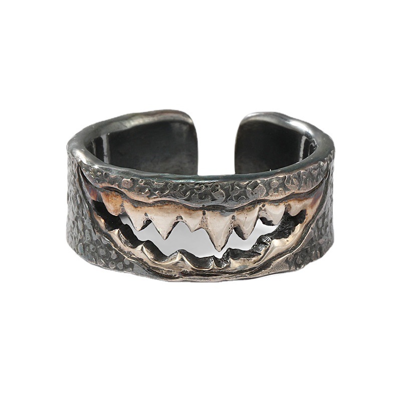 Creative Fashion Opening Ring Black Men's Aggressive Retro Shark Ring High-end Niche Design Accessories