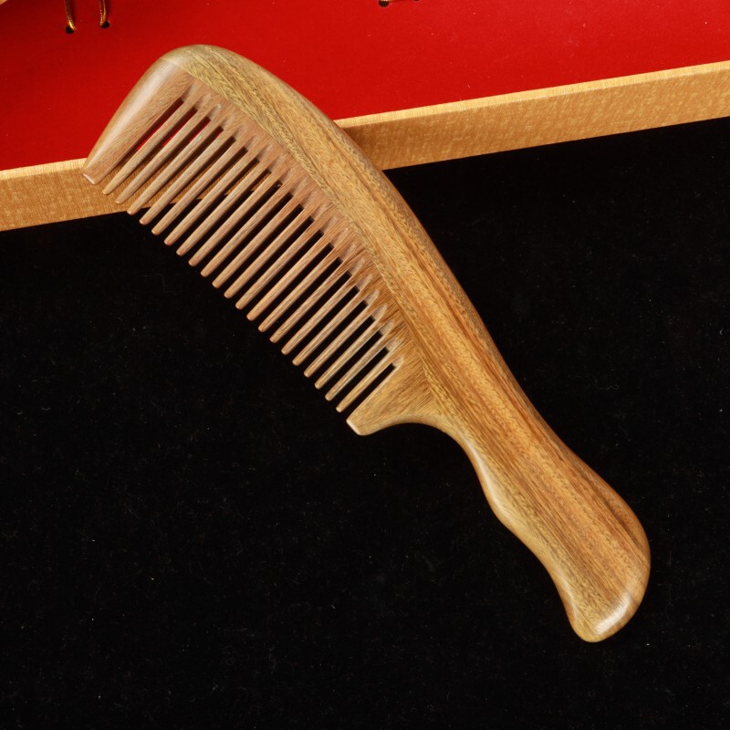 大恒緑檀木櫛 家庭用平柄緑檀木ロングヘアコーム 無垢材巻き毛用密歯球柄緑檀櫛 卸売|undefined