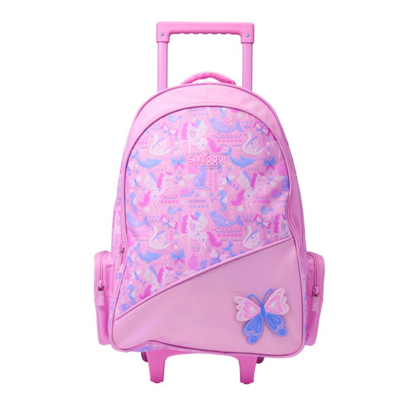 Mochila escolar con carrito de cita de mariposa rosa (45*32CM)