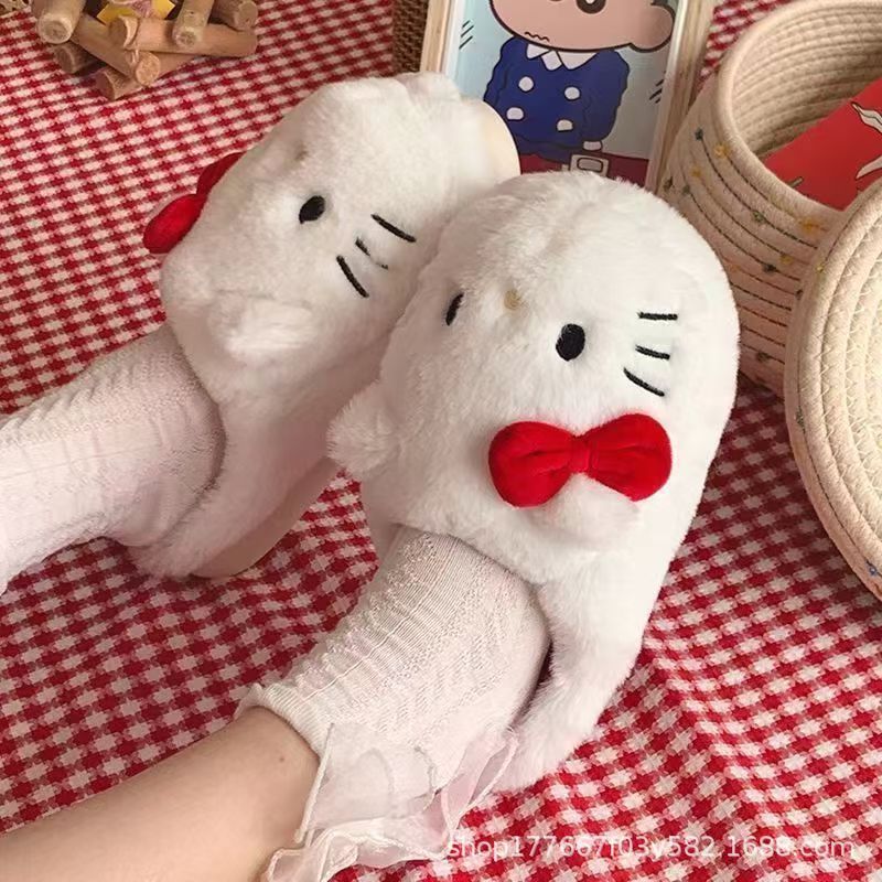 凯蒂猫棉拖鞋2025新款可爱秋冬季室内家居男女毛拖宿舍情侣包头拖|undefined