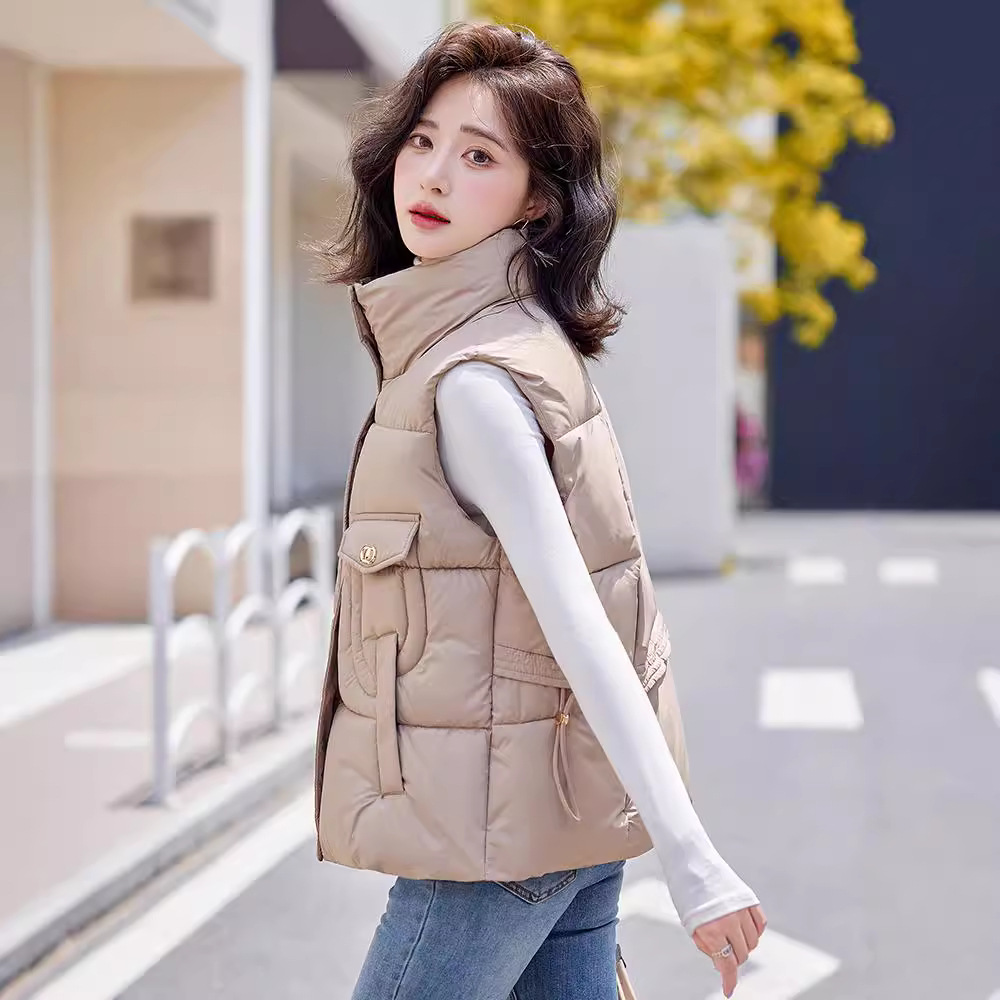 Chaqueta de chaleco de algodón de plumón para mujeres 2024 otoño y invierno nuevo corto suelto y delgado con hombros gruesos chaleco clip