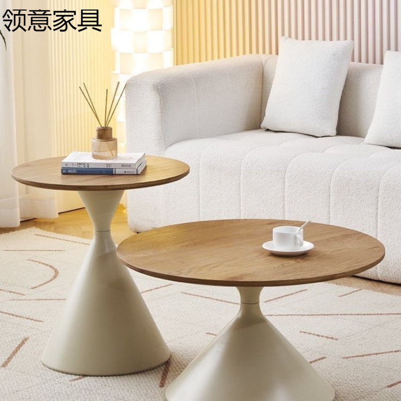 原木奶油版式茶几北欧家用客厅小户型组合现代几可简约圆形移动|undefined