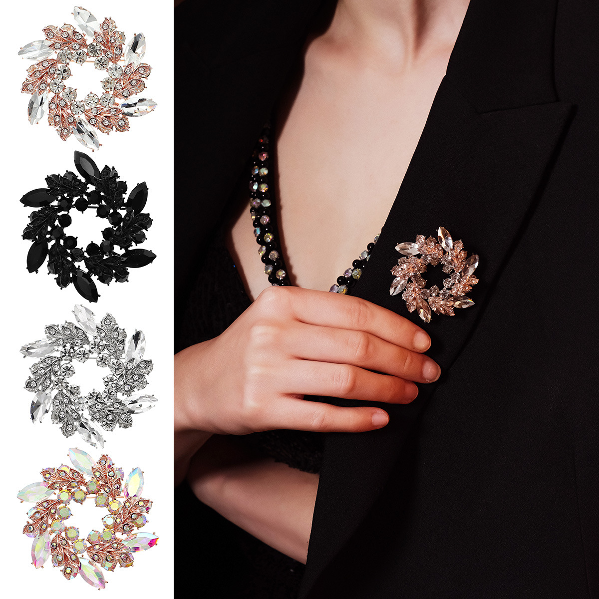 European and American Suit Dress Corsage Exquisite Celebrity Banquet Full Diamond Pin Women's High-end Light Luxury Bride Brooch with Rhinestone