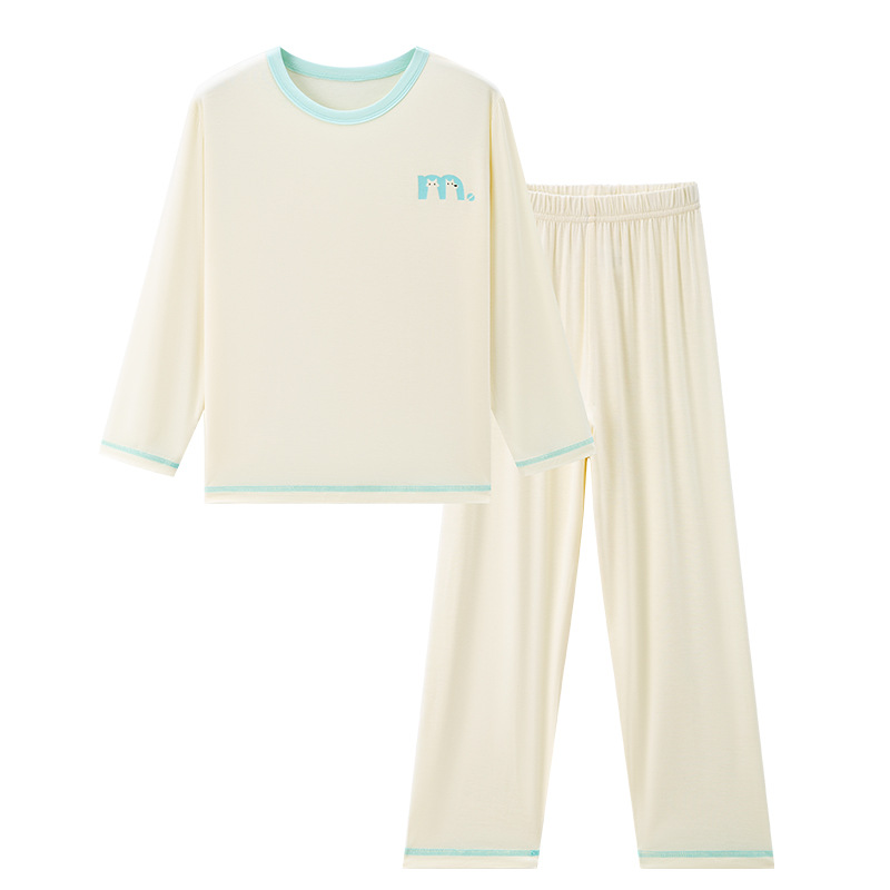 Boys' Modal Simple Children's Pajamas for Middle School Students and Teenagers, Thin Air-Conditioning Clothing, Trendy Ice Silk Loungewear