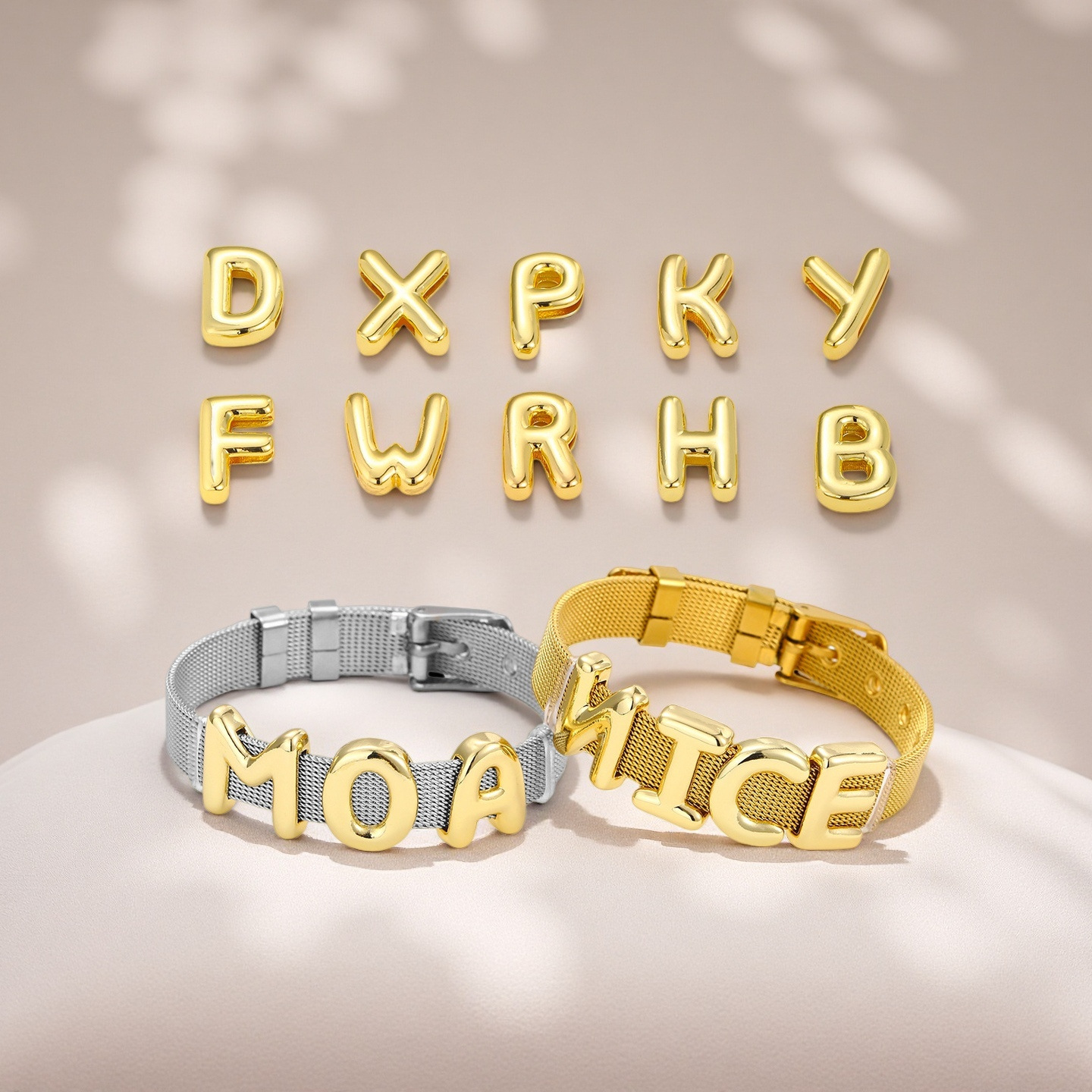 Amazon Cross-Border Best-Selling 26 English Alphabet Bracelet 10mm Stainless Steel Strap Bracelet Adjustable Hand Jewelry Accessories